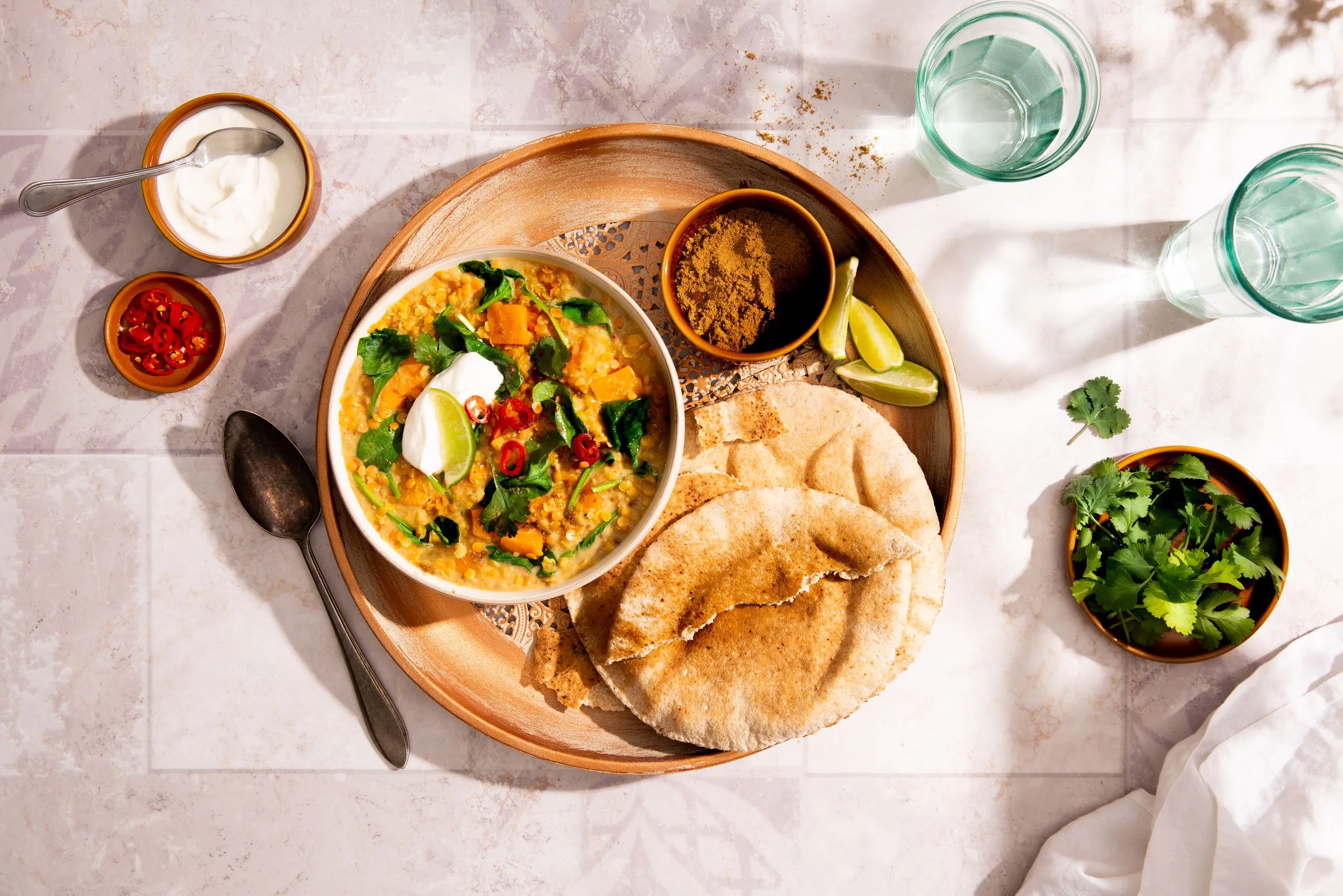 Recept voor Indiase dahl met pompoen en spinazie