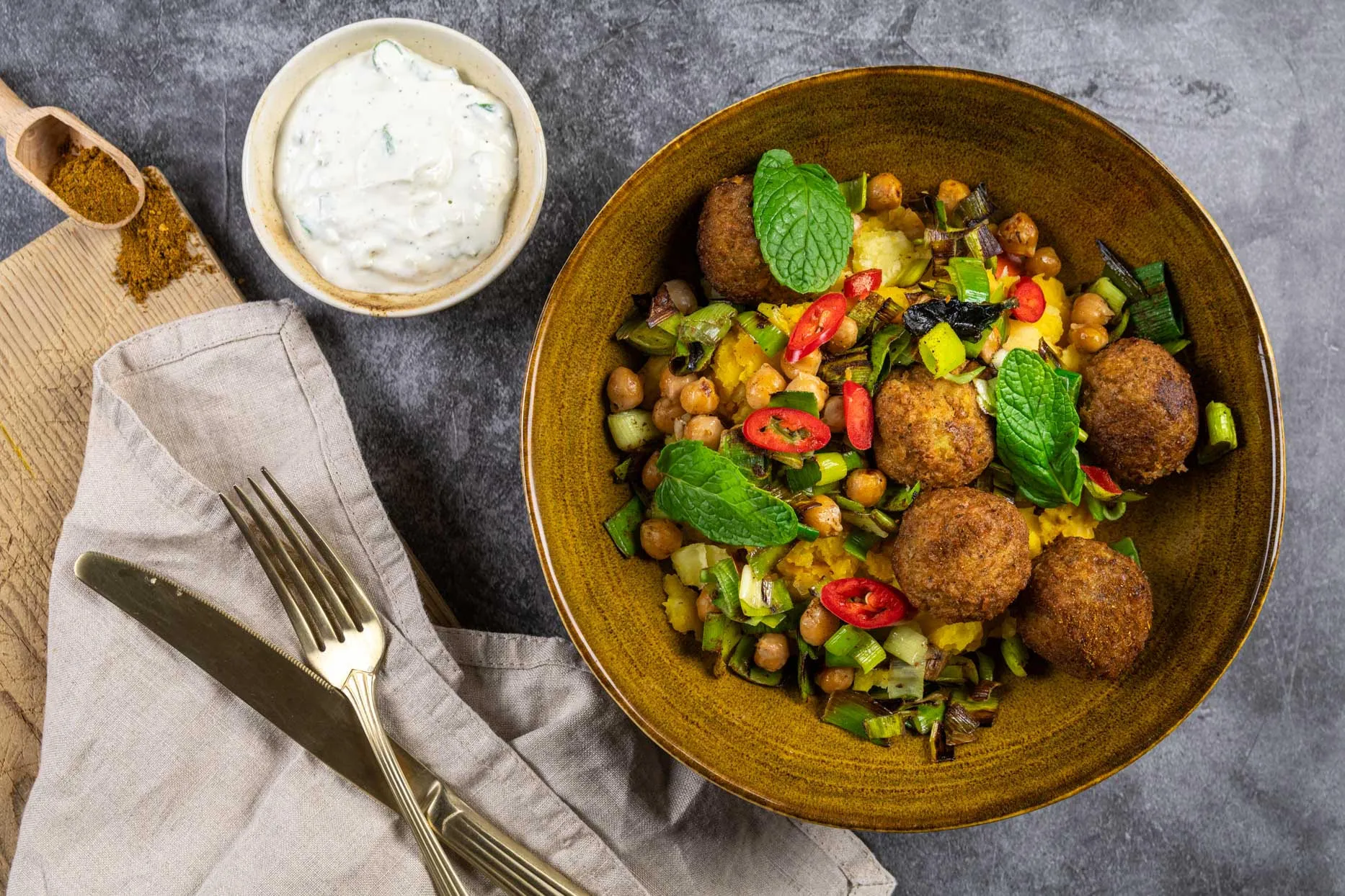 Recept voor Midden Oosterse stamppot met falafelballetjes