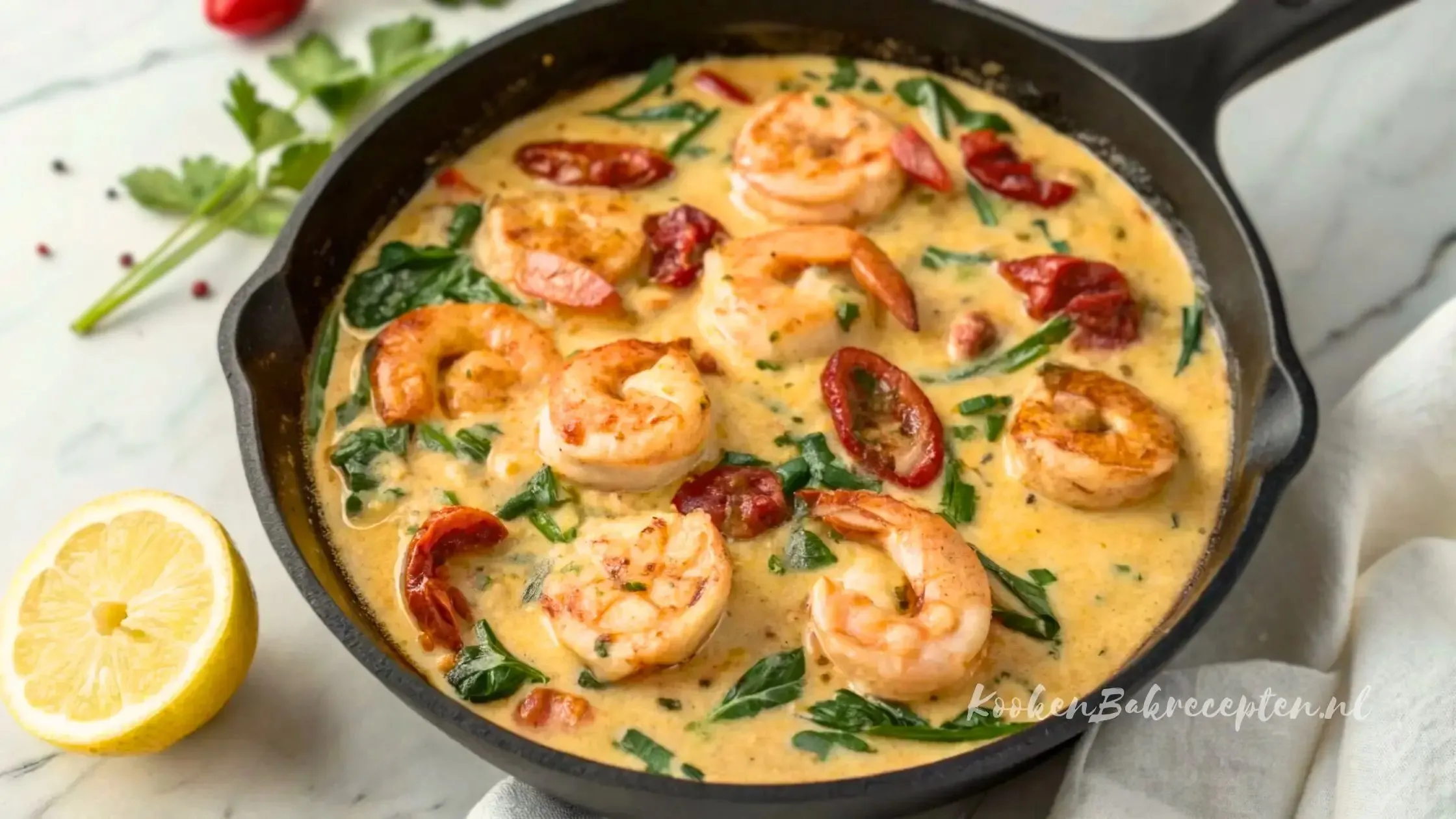 Recept voor romige Toscaanse garnalen